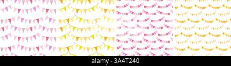 Colorful Pennant garlands on rope Seamless Patterns Holiday Party Multicolored Background idea Set 4. Isolated Vector illustration Wallpaper Thematic cards, posting or web promo banner, leaflet, label Stock Vector