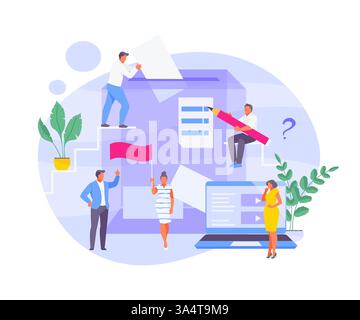 Group of people voting. Elections and online voting. Vector stylized illustration. Stock Vector