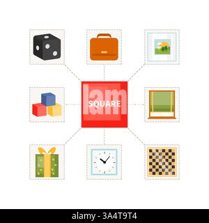 Card with square objects. Children educational game. Vector illustration Stock Vector