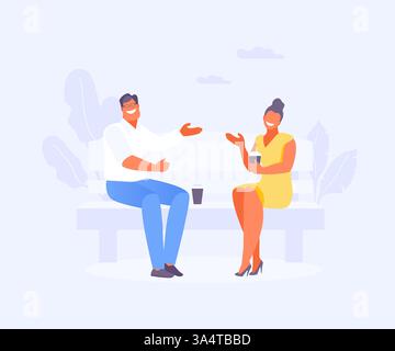 Office people drink coffee in the park. Meeting friends. Vector illustration Stock Vector