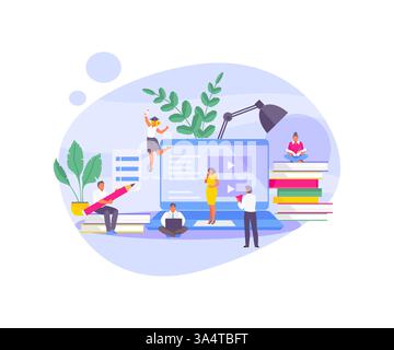 Group of people studying with the help of online technology. The concept of online education. Vector illustration Stock Vector