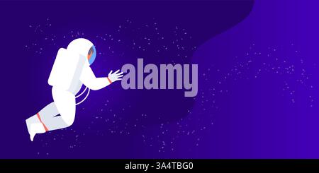 Character astronaut floating in space. Cosmonautics Day. Vector horizontal banner with place for text Stock Vector