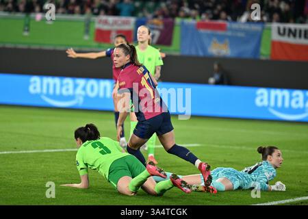 Barcelona's Ewa Pajor reacts after a missed chance to score during the