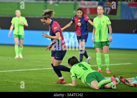 Barcelona's Ewa Pajor reacts after a missed chance to score during the