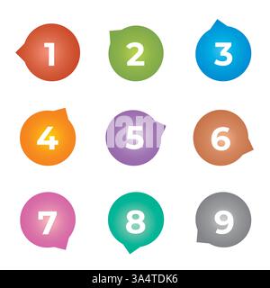 Set of Icons and Logo Elements Numbers Digits 1 to 9, Multicolored Stock Vector