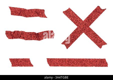 Red Glitter Tapes Isolated on White and Png Transparent Background Stock Photo