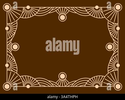 Geometric frame of beige lines on a brown background. Linear border. Line art geometric frame design with space for text, invitations, flyers and gree Stock Vector