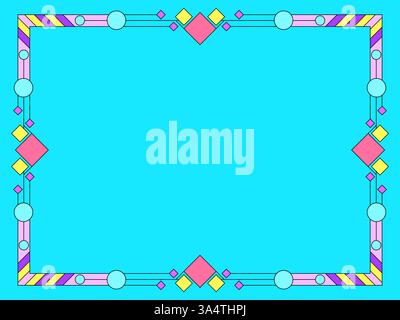 Frame of lines and colorful geometric shapes. Linear border with Elements of the Bauhaus style. Geometric frame design with space for text, invitation Stock Vector