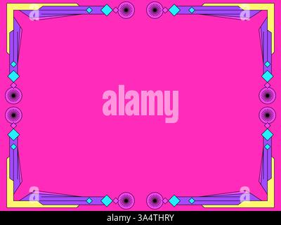 Frame of lines and colorful geometric shapes. Linear border with Elements of the Bauhaus style. Geometric frame design with space for text, invitation Stock Vector