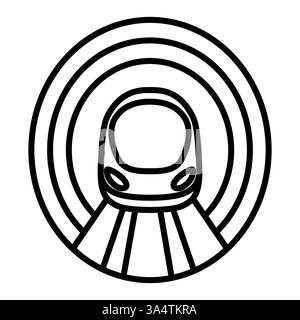 High speed Hyperloop train logo inside a tunnel. Black and white linear icon. Editable. Stock Vector