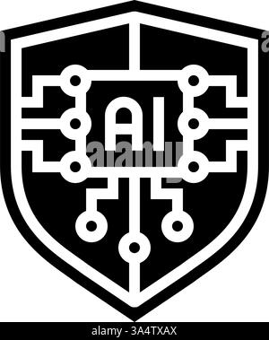 security shield with ai deep learning color icon vector illustration ...