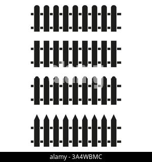 Fence pattern set. Black minimalist design. Straight and pointed tops. Vector collection shape. Stock Vector