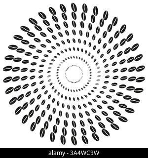 Spiral coffee seeds. Repeating circular design. Rotating bean pattern. Vector abstract art. Stock Vector