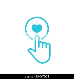 Minimalist Round Button with Heart Icon, Isolated on white background. Blue icon set. Stock Vector
