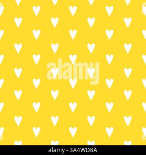 Love Hearts Seamless Design, White hearts on Yellow background Stock Vector
