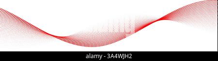 Red dotted wave line pattern. Halftone undulate net background. Abstract flowing particle wallpaper. Vector curved dashed gradient element for poser, banner, presentation, booklet, flyer, brochure Stock Vector