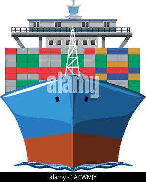 Large cargo ship carrying stacked shipping containers Stock Vector