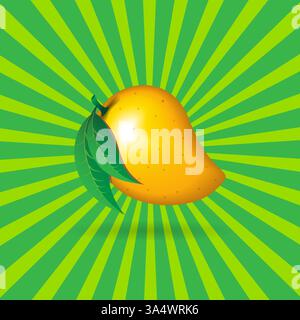 3d mango fruit shape contour abstract seamless pattern on green sunburst background wallpaper. Stock Vector