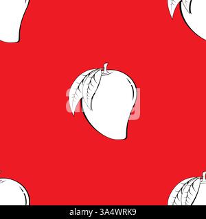 2d line art mango fruit shape contour abstract seamless pattern on blue background wallpaper. Stock Vector