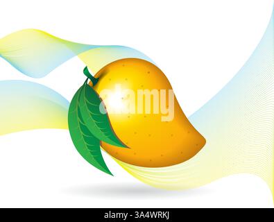 3d mango fruit shape contour abstract seamless pattern on white colorfull wave background wallpaper. Stock Vector