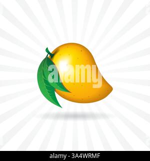 3d mango fruit shape contour abstract seamless pattern on grey sunburst background wallpaper. Stock Vector