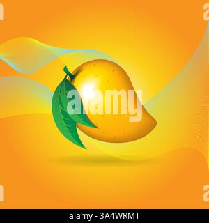 3d mango fruit shape contour abstract seamless pattern on orange with colorfull waves background wallpaper. Stock Vector