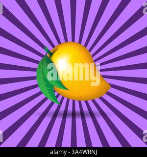 3d mango fruit shape contour abstract seamless pattern on purple sunburst background wallpaper. Stock Vector