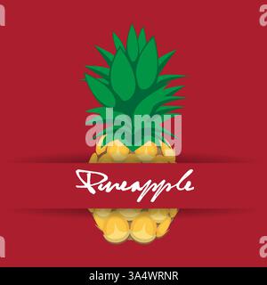 3d colorful Pineapple with strip fruit contour abstract seamless pattern on dark red background wallpaper. Stock Vector