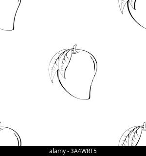 2d line art mango fruit shape contour abstract seamless pattern on white background wallpaper. Stock Vector