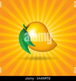 3d mango fruit shape contour abstract seamless pattern on orange sunburst background wallpaper. Stock Vector