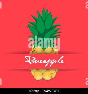 3d colorful Pineapple with strip fruit contour abstract seamless pattern on pink background wallpaper. Stock Vector