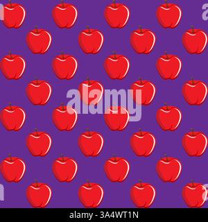 Apple fruit contour abstract seamless pattern on purple background for wallpaper, pattern, web, blog, surface, textures, graphic & printing Stock Vector