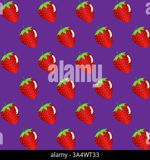 strawberry fruit contour abstract seamless pattern on purple background for wallpaper, pattern, web, blog, surface, textures, graphic & printing Stock Vector