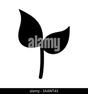 Silhouette of sprout with leaves. Illustration in flat style. Vector hand drawn illustration. Birth of a new life, beginning concept. Spring awakening of nature. Gardening concept. sprout icon Stock Vector