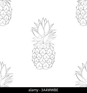 2d lined Pineapples fruit contour abstract seamless pattern on white  background wallpaper Stock Vector