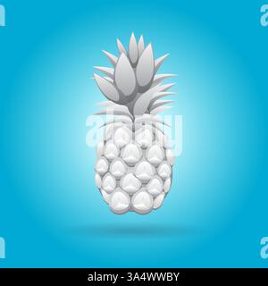 3d grey Pineapples fruit contour abstract seamless pattern on blue gradient background wallpaper Stock Vector