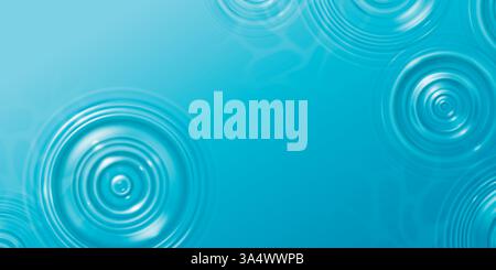 Water drop ripple effect on blue surface. Vector realistic illustration of liquid texture circle waves top view, aqua splash motion on transparent background, rain droplet, pool or spa cosmetics ad Stock Vector