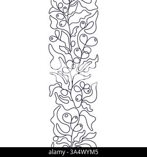 Coffee, berry abstract seamless pattern. Art mono line nature border. Vector simple illustration on white background. Organic plant Stock Vector