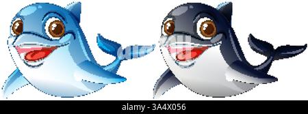 Two cheerful dolphins swimming with joy Stock Vector