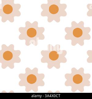 Seamless Minimalist Floral Pattern with Daisy Motif in Soft Pastel Colors Stock Vector