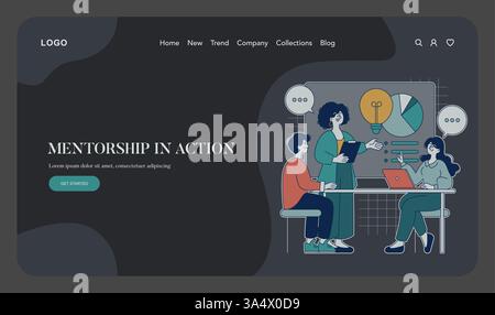 Career success through effective mentorship. Professionals engage in collaboration and discussions to foster growth and share insights. Emphasis on learning and skill development within teams. Vector illustration. Stock Vector