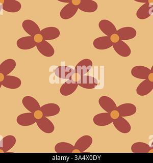 Seamless Vintage Style Floral Pattern With Abstract Red Flowers and Yellow Background Stock Vector