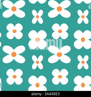 Seamless Floral Pattern with White Flowers on Teal Background Stock Vector