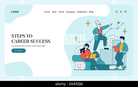 Steps to career success concept. A visual guide highlighting essential actions and mindset shifts for achieving professional goals. It encourages ongoing learning, networking, and persistence in building a fulfilling career. Vector illustration. Stock Vector