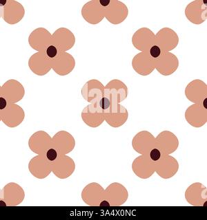 Seamless Beige Flower Pattern With Brown Centers on White Background Stock Vector