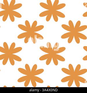 Seamless Pattern of Orange Floral Shapes on White Background Stock Vector