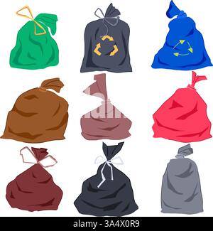 compostable trash bag set cartoon vector illustration Stock Vector