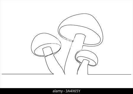 Mushroom one line art drawing minimalist Fungi isolated continuous outline vector illustration Stock Vector