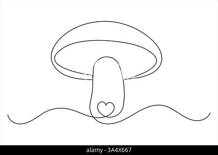 Mushroom one line art drawing minimalist Fungi isolated continuous outline vector illustration Stock Vector