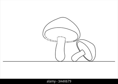 Mushroom one line art drawing minimalist Fungi isolated continuous outline vector illustration Stock Vector